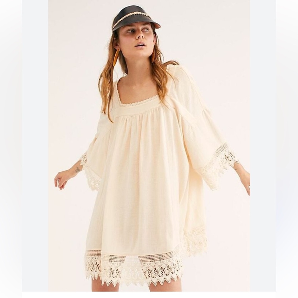Blu Lover Boho Frock-on/off shoulder-linenblend-lace-embroidered Trim-EUC-Sz S 🫶